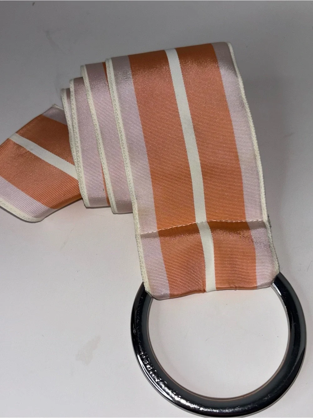 Ralph Lauren O Ring USA Striped Ribbon Belt Peach Light Pink Cream